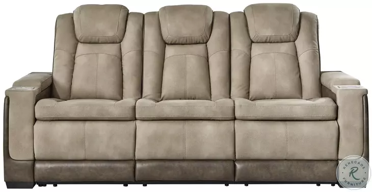 Next-Gen DuraPella Sand Performance Fabric 86" Power Reclining Sofa With Adjustable Headrest
