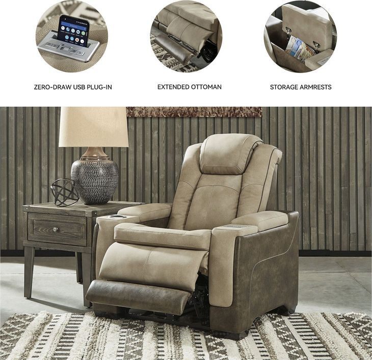 Next-Gen DuraPella Sand Power Recliner With Adjustable Headrest