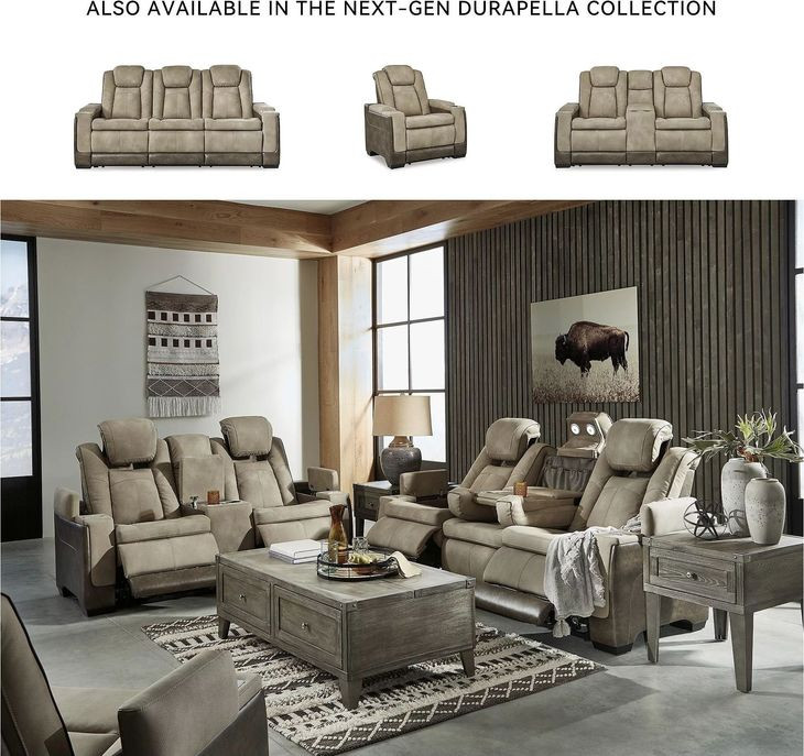Next-Gen DuraPella Sand Performance Fabric Power Recliner With Adjustable Headrest
