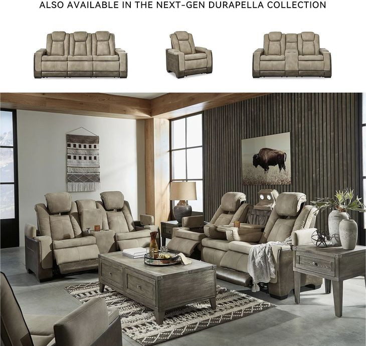 Next-Gen DuraPella Sand Performance Fabric 86" Power Reclining Sofa With Adjustable Headrest