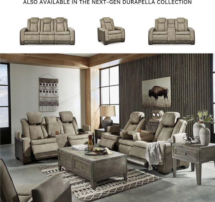 Next-Gen DuraPella Sand Performance Fabric 75" Power Reclining Console Loveseat With Adjustable Headrest