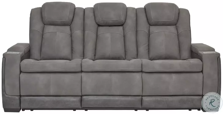 Next-Gen DuraPella Slate Performance Fabric Power Reclining Sofa With Adjustable Headrest