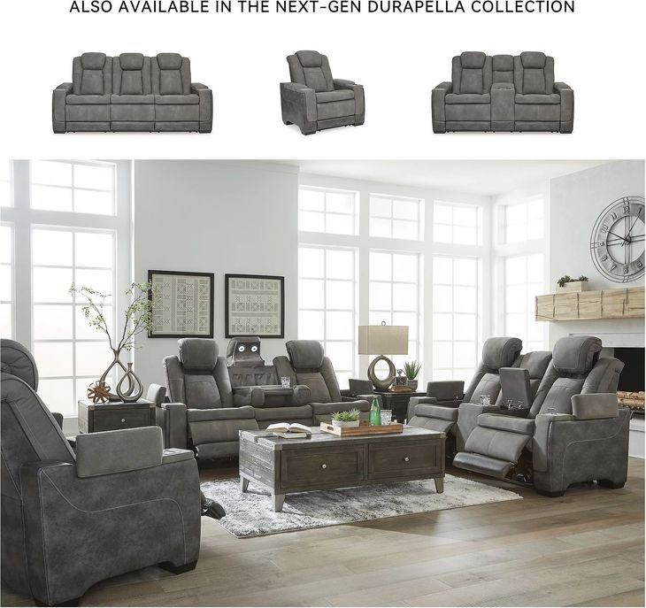 Next-Gen DuraPella Slate Performance Fabric Power Recliner With Adjustable Headrest