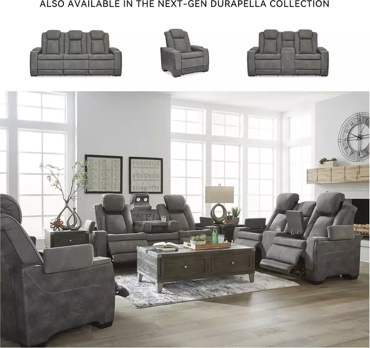 Next-Gen DuraPella Slate Performance Fabric Power Recliner With Adjustable Headrest