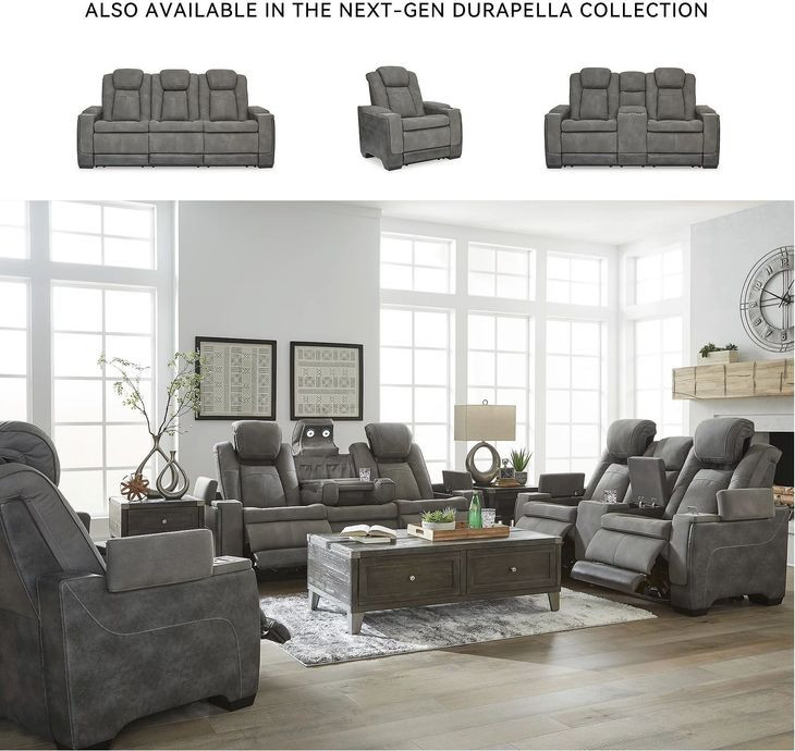 Next-Gen DuraPella Slate Performance Fabric 86" Power Reclining Sofa With Adjustable Headrest