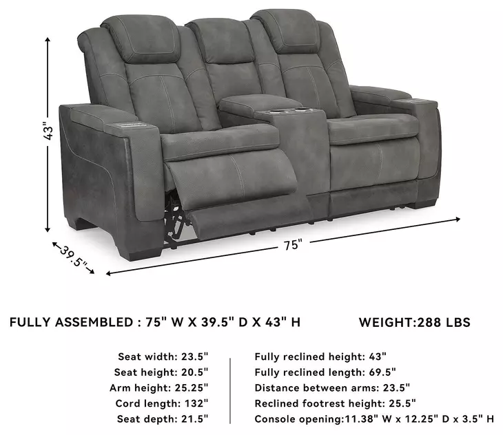 Next-Gen DuraPella Slate Power Reclining Console Loveseat With