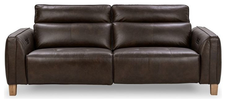 Conway Brown Leather 89" Power Reclining Sofa with USB Charging