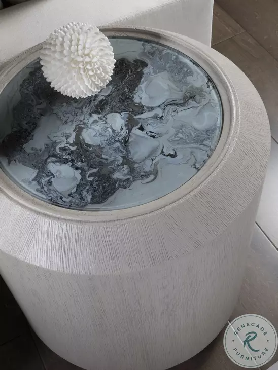 Signature Designs Gray And White Sandblasted Metaphor Round End Table