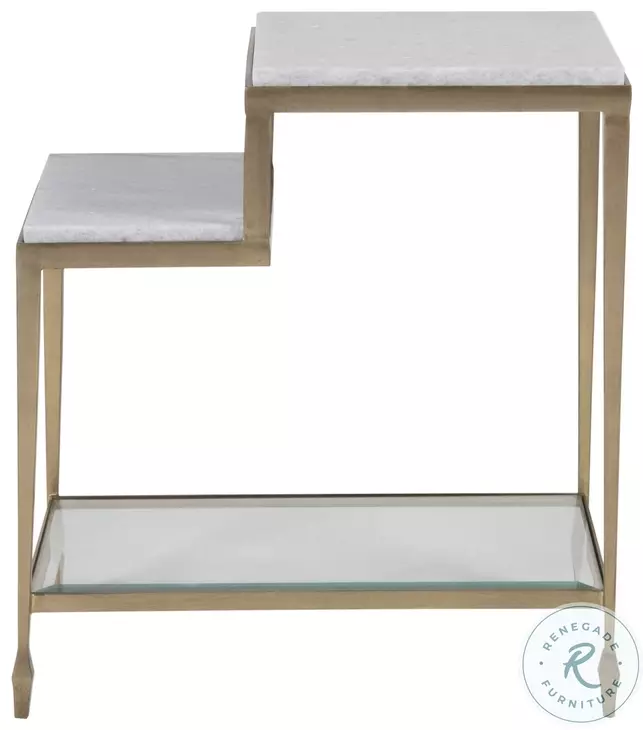 Signature Designs Quartz And Antiqued Gold Leaf Sashay Rectangular End Table
