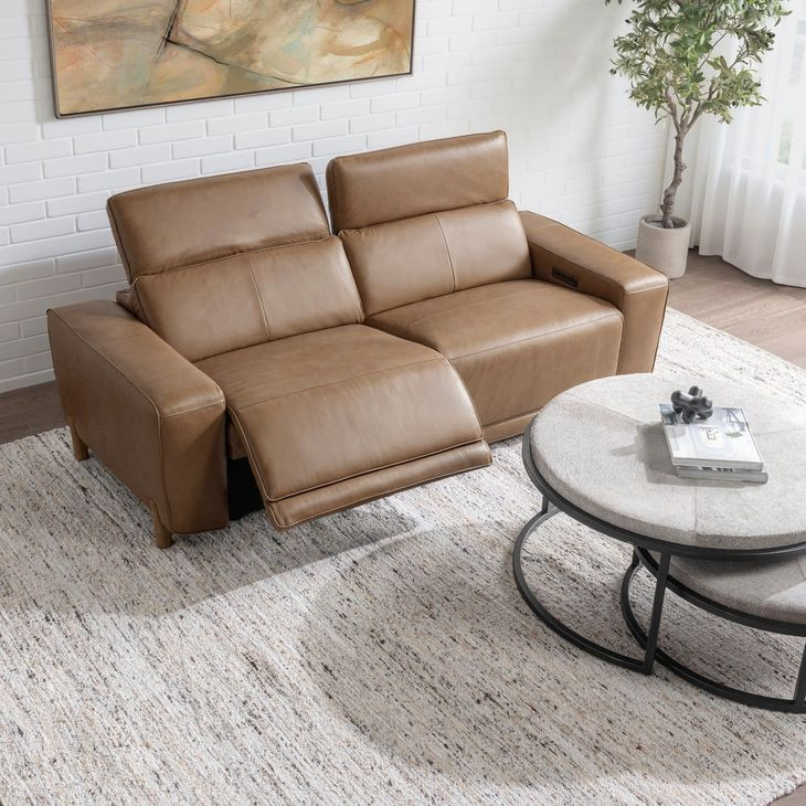 Kadon Tan Leather 85" Power Reclining Sofa with USB Charging
