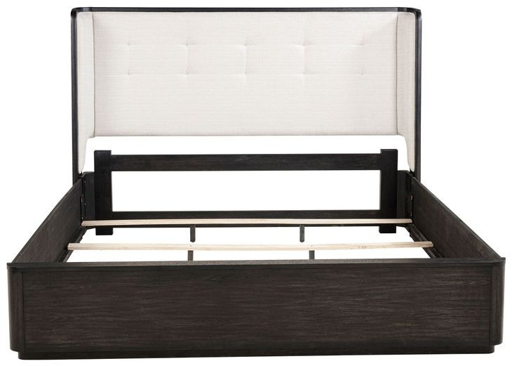 Leandro Burnished Black and Cream California King Upholstered Platform Bed