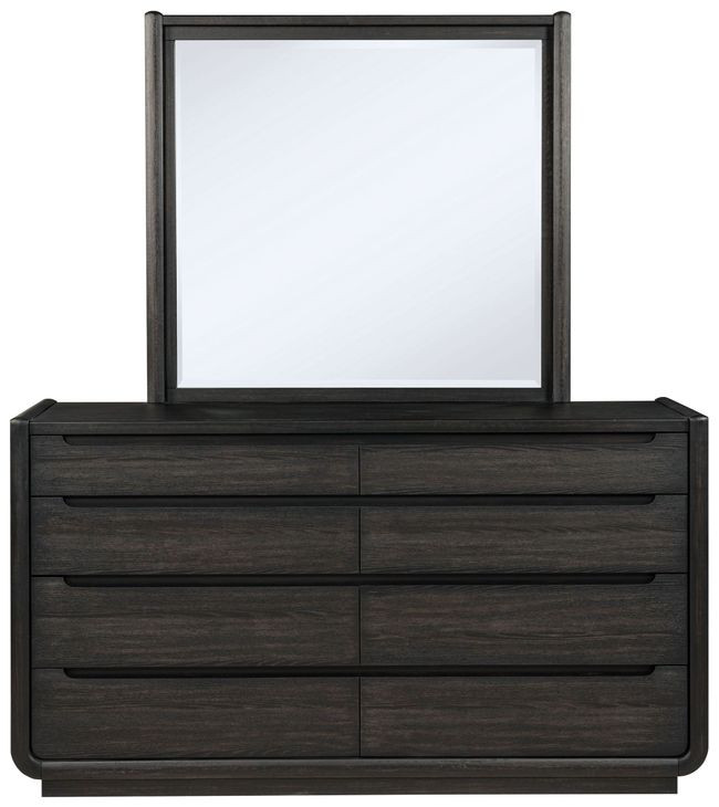 Leandro Burnished Black 8 Drawer Dresser with Mirror