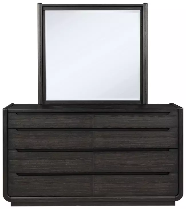 Leandro Burnished Black 8 Drawer Dresser with Mirror