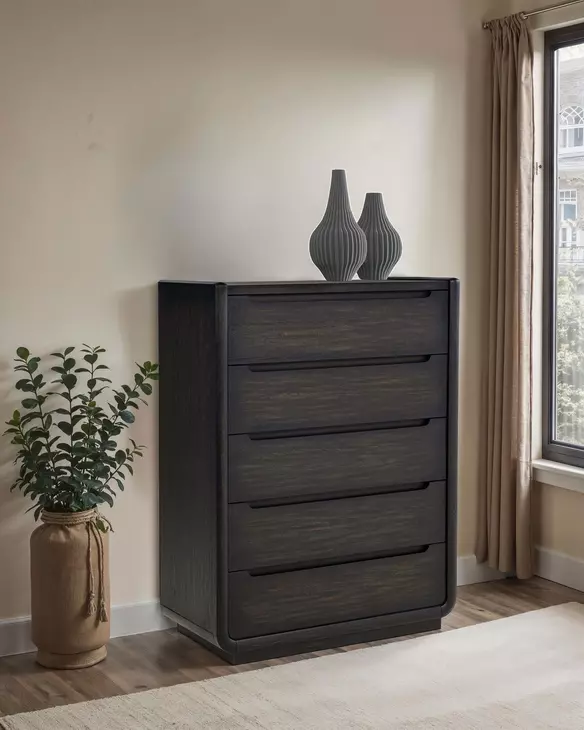 Leandro Burnished Black 5 Drawer Chest