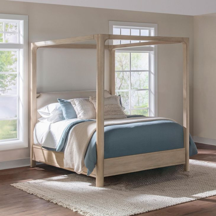 Solano Weathered Mango and Beige Upholstered Canopy Bedroom Set