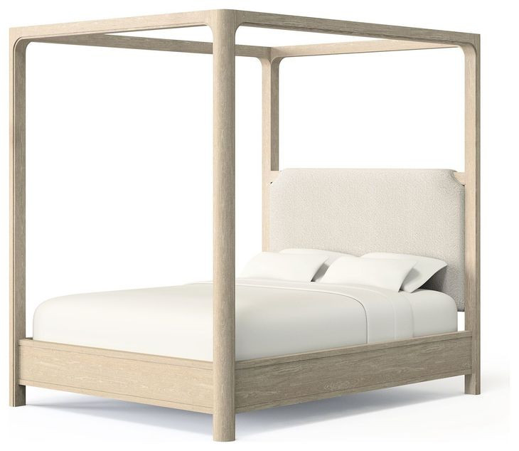 Solano Weathered Mango and Beige King Upholstered Canopy Bed