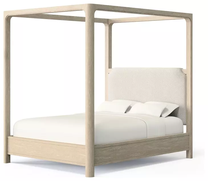 Solano Weathered Mango and Beige King Upholstered Canopy Bed