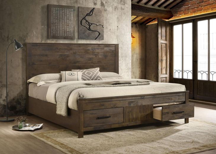 Woodmont Rustic Golden Brown King Panel Storage Bed