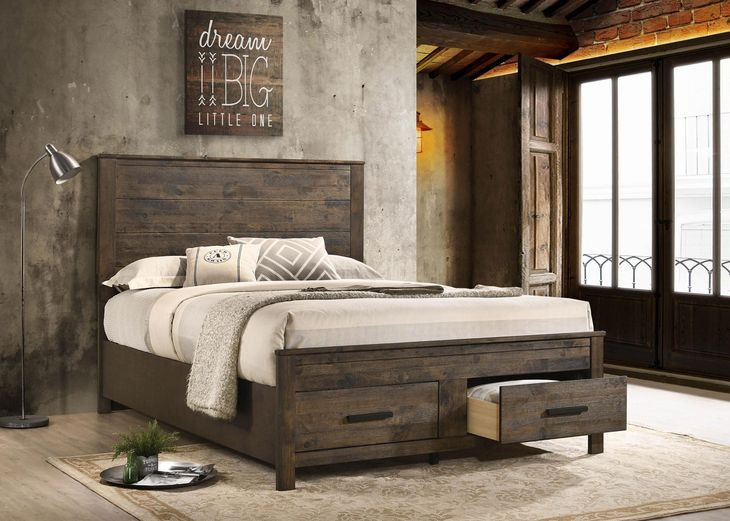 Woodmont Rustic Golden Brown Queen Panel Storage Bed