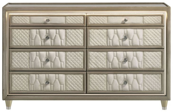 Lorient Ivory Upholstered 8 Drawer Dresser with LED Light