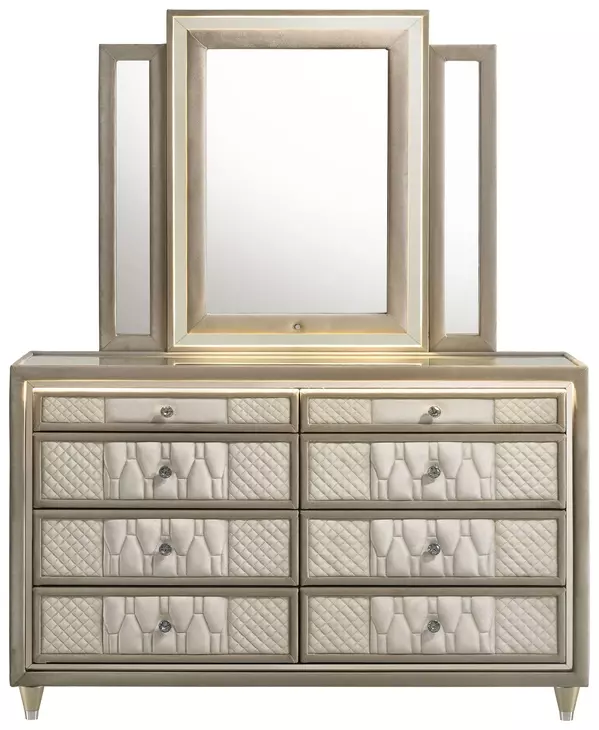 ivory dresser set Lorient Upholstered 8 Drawer with Mirror and LED Light light purple