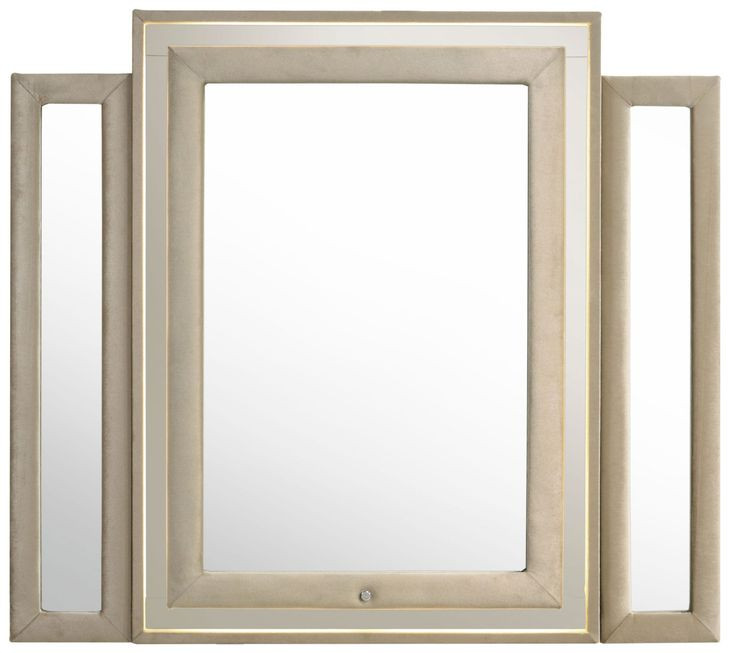 Lorient Ivory Upholstered Rectangular Dresser Mirror with LED Light