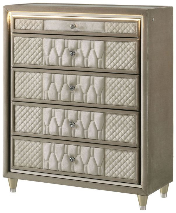 Lorient Ivory and Camel Upholstered Panel Bedroom Set