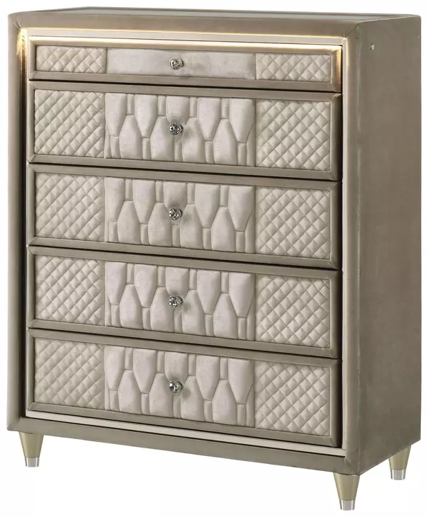 Lorient Ivory and Camel Queen Upholstered Panel Bed with LED Light
