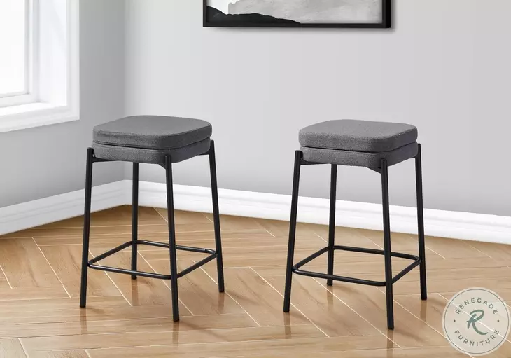 2226 Grey Fabric And Black Metal Bar Stool Set Of 2