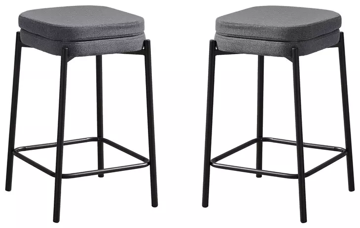 2226 Grey Fabric And Black Metal Bar Stool Set Of 2