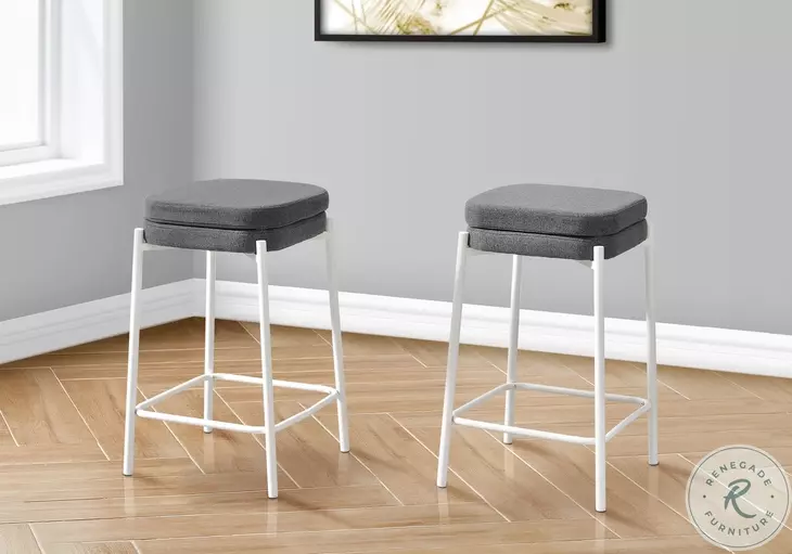 2227 Grey Fabric And White Metal Bar Stool Set Of 2
