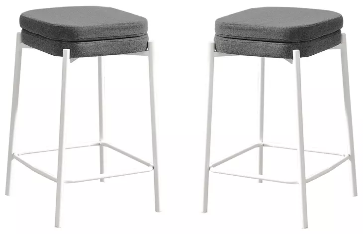 2227 Grey Fabric And White Metal Bar Stool Set Of 2