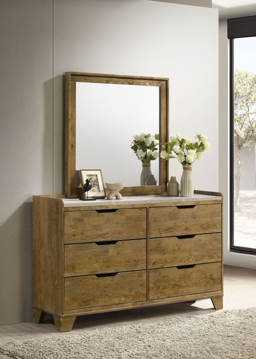 Henderson Medium Oak 6 Drawer Dresser with Mirror