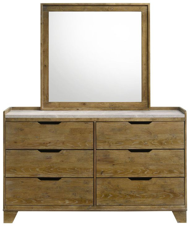 Henderson Medium Oak 6 Drawer Dresser with Mirror