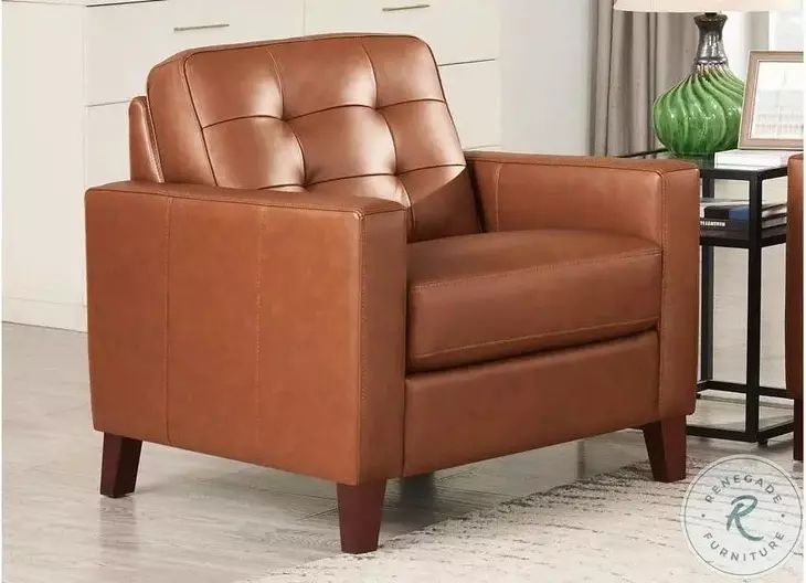 Cassian Nutmeg Leather Upholstered Accent Chair