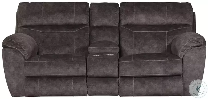 Sedona Smoke Lay Flat Power Reclining Console 86" Loveseat With Power Headrest