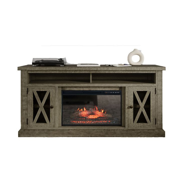 Telluride Driftwood Gray 60" Storage Console TV Stand with Electric Fireplace