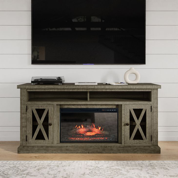 Telluride Driftwood Gray 60" Storage Console TV Stand with Electric Fireplace