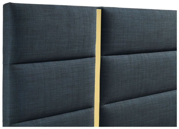 Ines Navy and Gold King Upholstered Panel Bed
