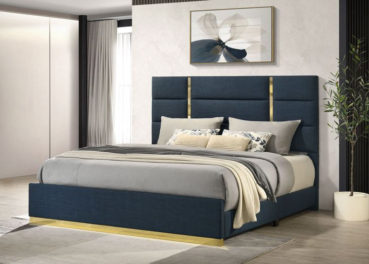 Ines Navy and Gold Upholstered Panel Bedroom Set