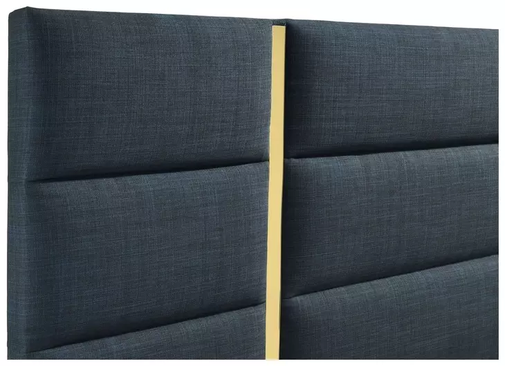 Ines Navy and Gold Queen Upholstered Panel Bed