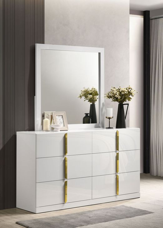 Ines White 6 Drawer Dresser with Mirror