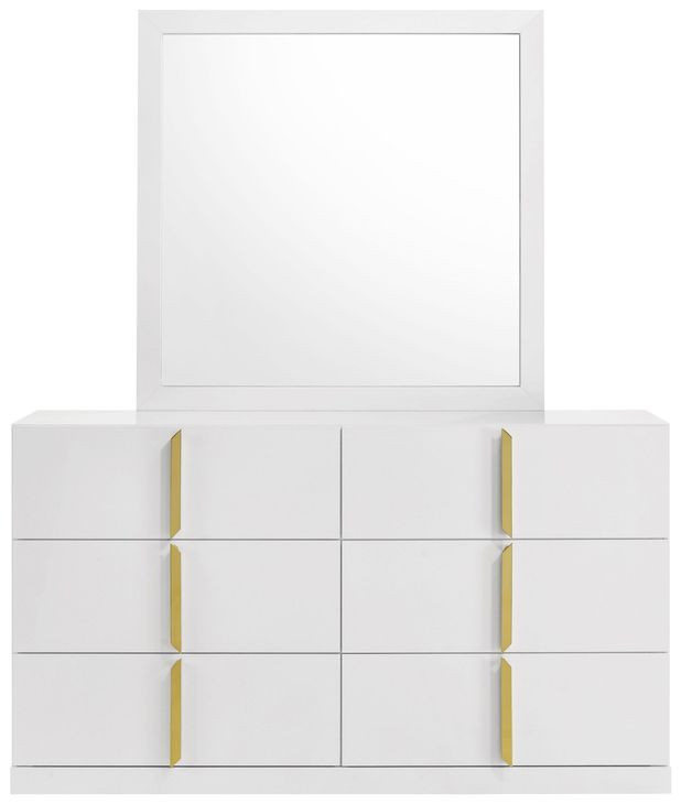Ines White 6 Drawer Dresser with Mirror