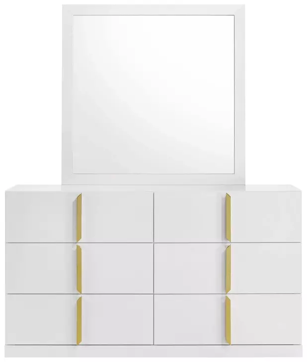 Ines White 6 Drawer Dresser with Mirror