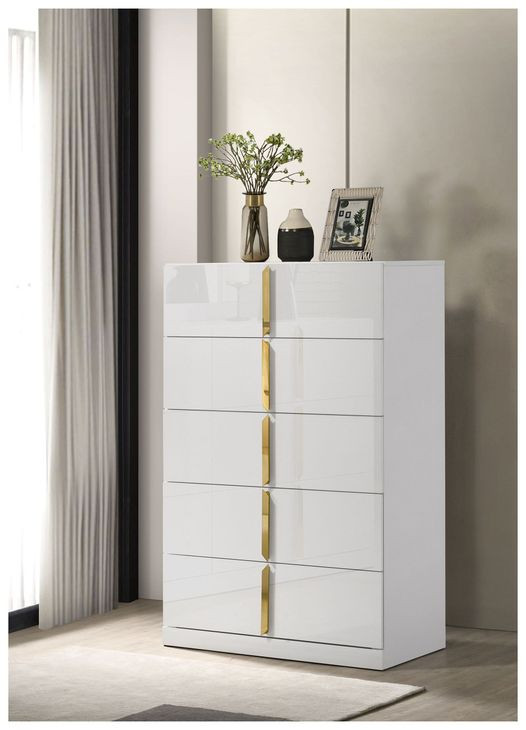 Ines White 5 Drawer Chest
