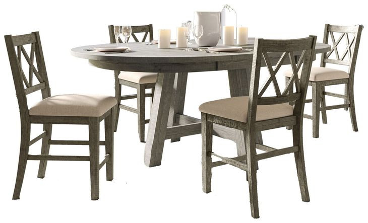 Telluride Driftwood Gray and Beige Upholstered 5 Piece Dining Set