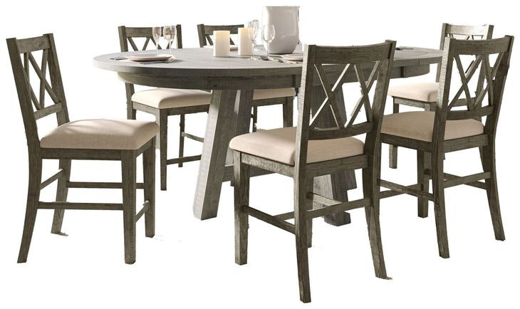 Telluride Driftwood Gray and Beige Upholstered 7 Piece Counter Height Dining Set