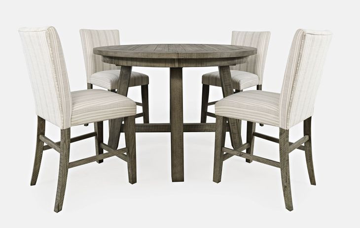 Telluride Driftwood Gray and White Upholstered 5 Piece Counter Height Dining Set
