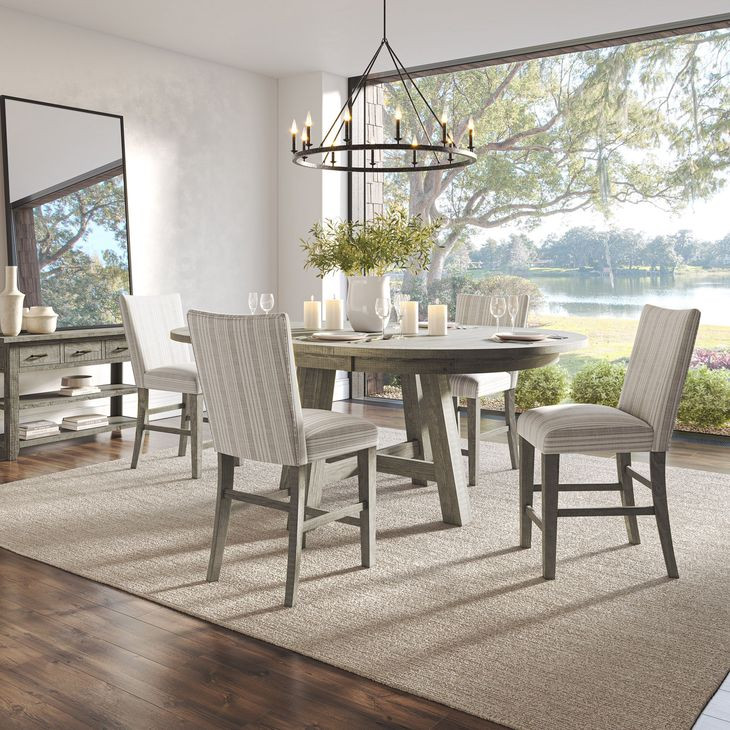 Telluride Driftwood Gray and White Upholstered 5 Piece Counter Height Dining Set