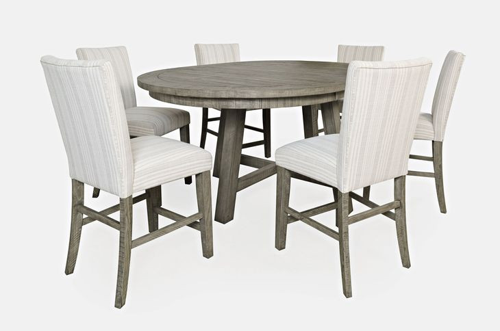 Telluride Driftwood Gray and White Upholstered 7 Piece Counter Height Dining Set